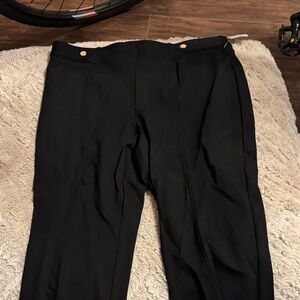 Anne Klein Black Ponte Pants with Gold-Tone Logo Button